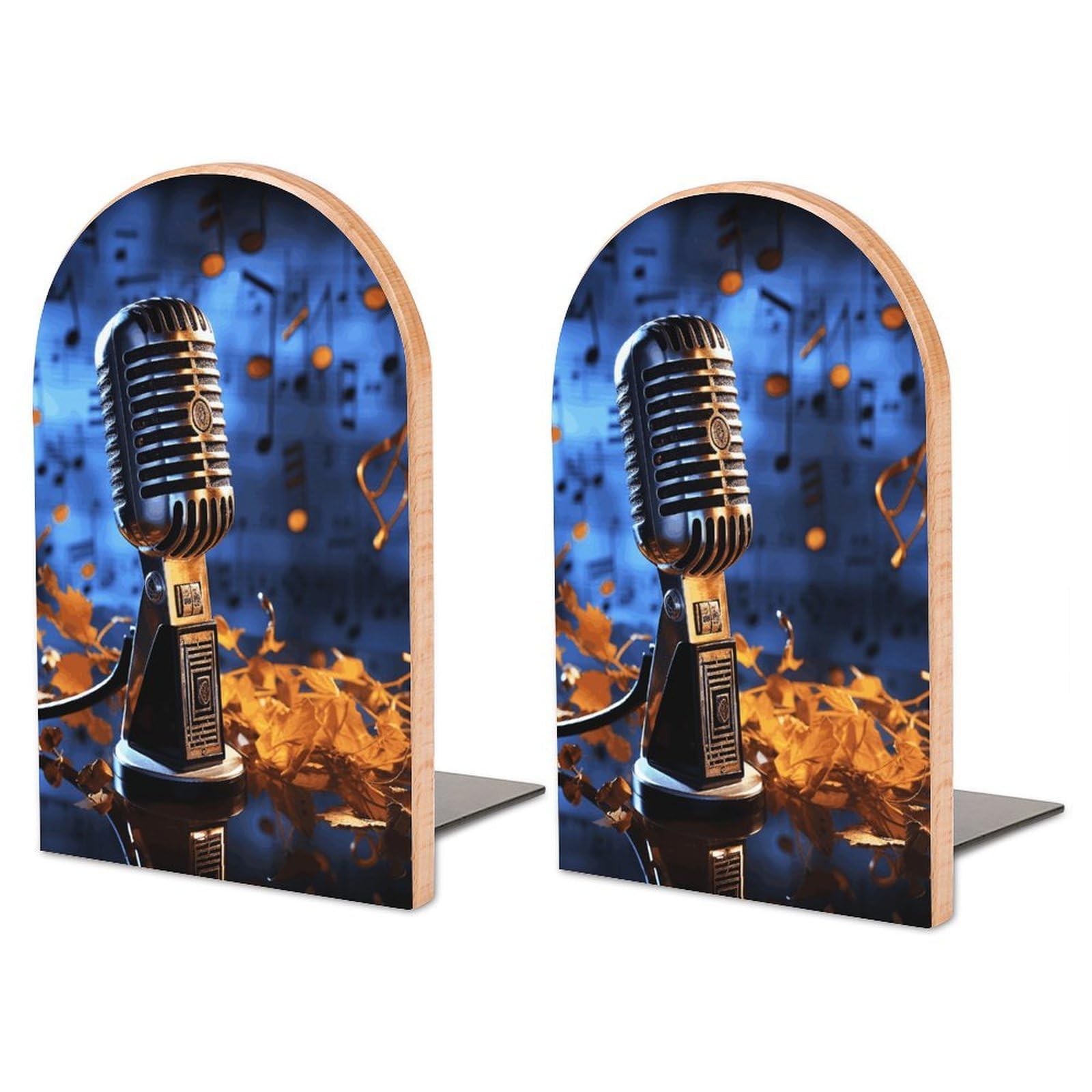 Serre-livres réglable bois microphone idée cadeau mélomane