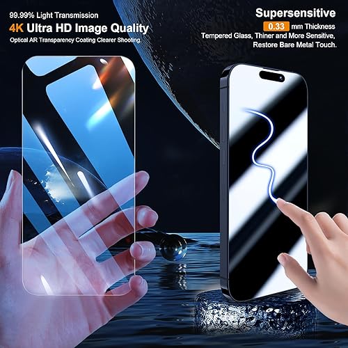 Miniatura 2 de QHOHQ Paquete de 3 protectores de pantalla para iPhone 15 Pro Max 6.7 pulgadas con 3 protectores de lente de cámara, película de vidrio templado,