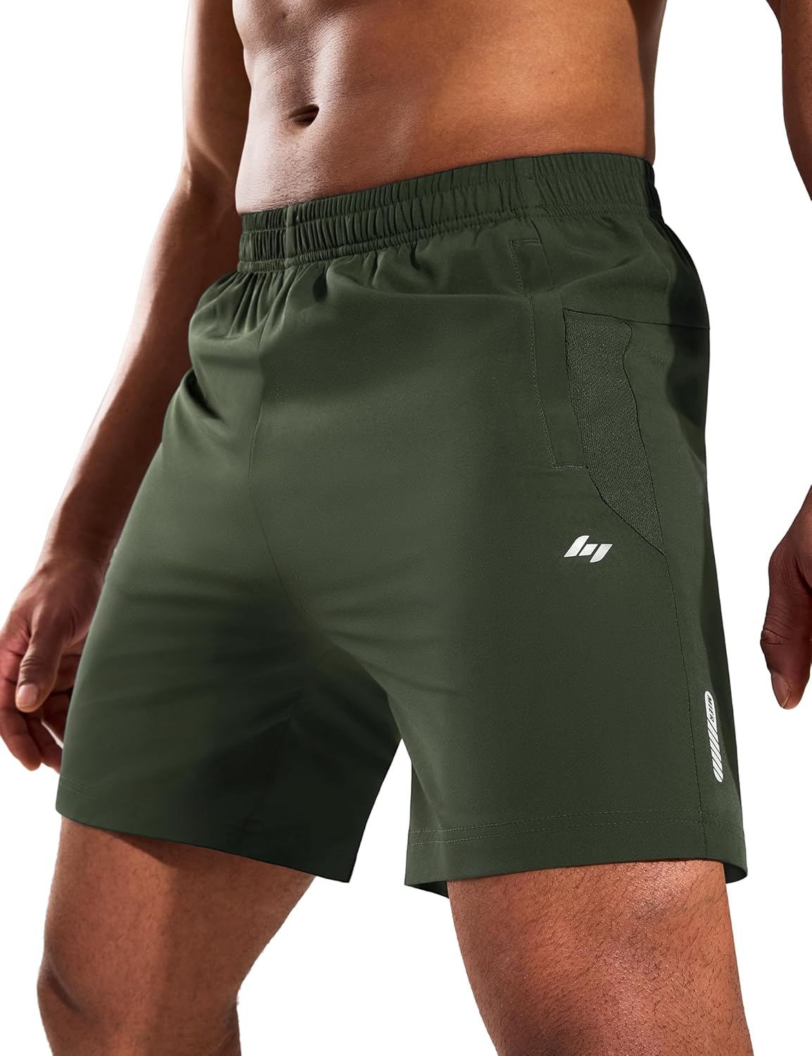 MIER Mens Athletic Shorts 7 Inch Inseam Quick Dry Breathable Running Gym Workout Shorts with 3 Zipper Pockets, No Liner
