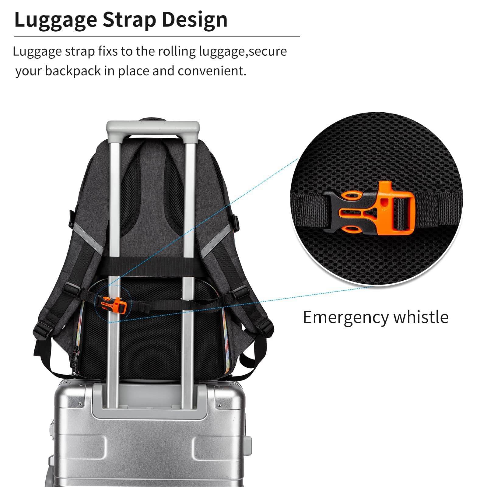 RUCYEN Sac à dos pour skateboard, ordinateur portable avec port de charge USB, convient pour ordinateur portable jusqu'à 15,6", pour les voyages, gris foncé, 15.6, Sports