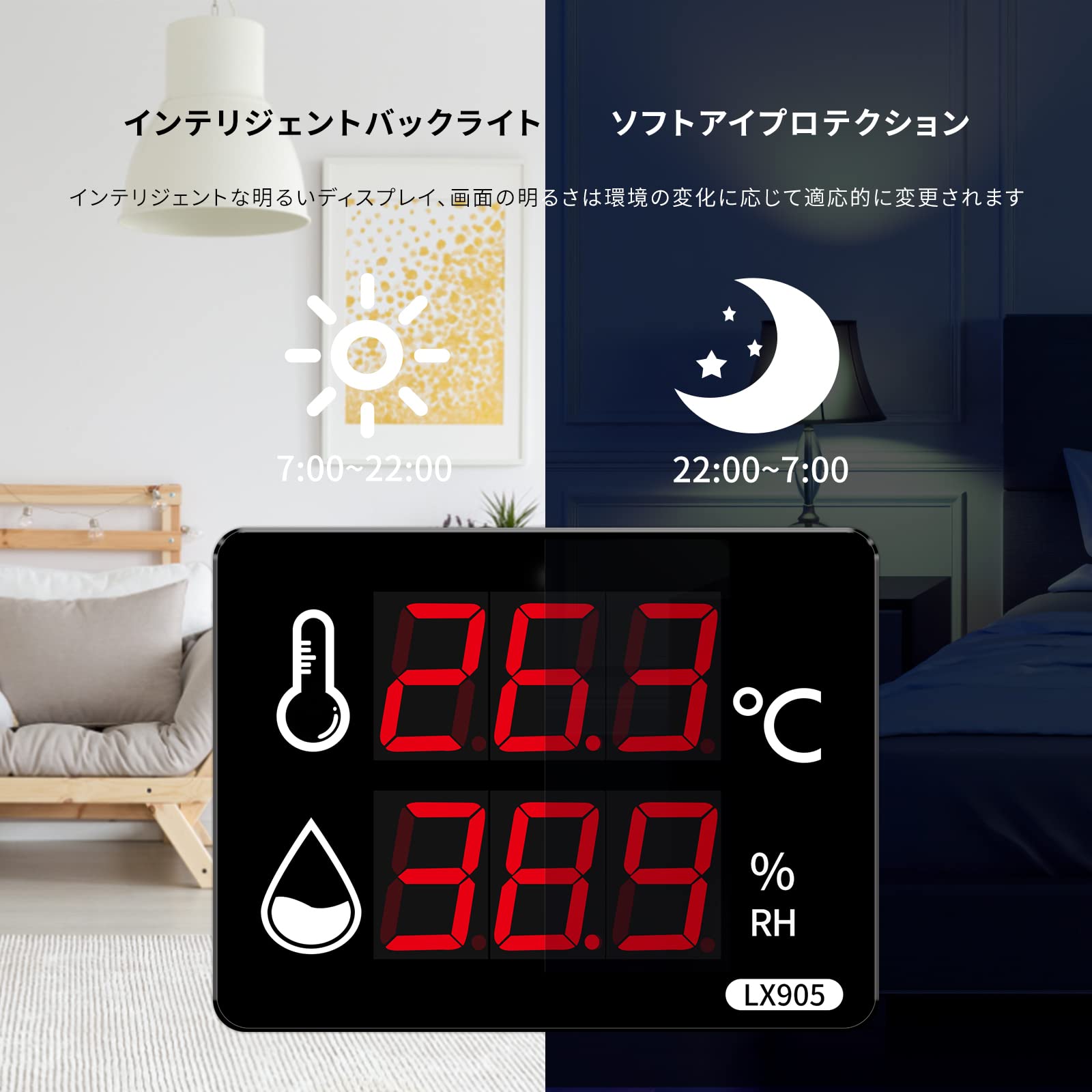 Amazon.co.jp: RONGCERC 高精度 デジタル温度計湿度計 LED大画面 産業