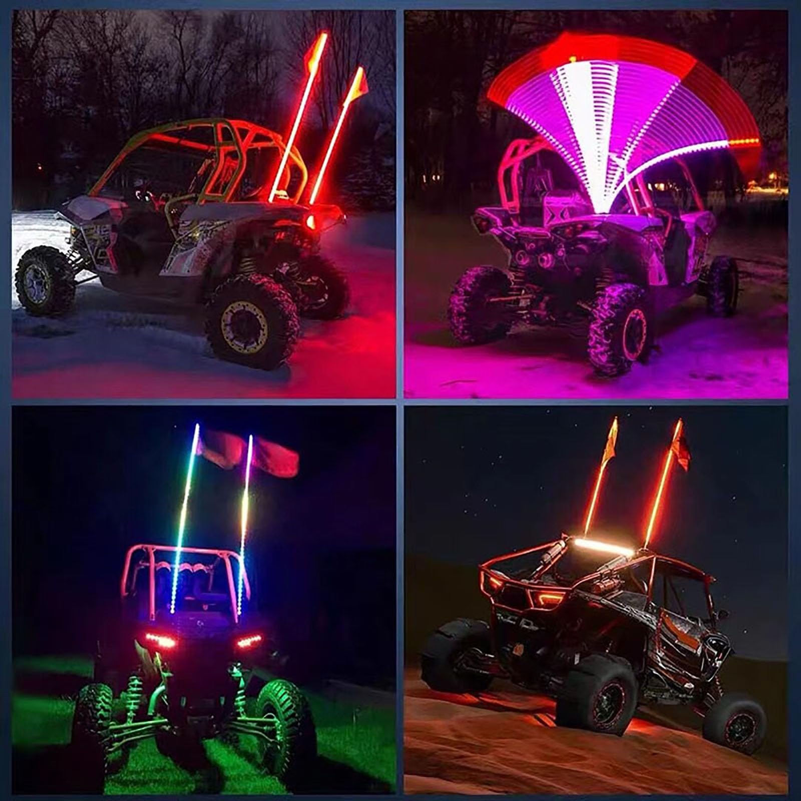 Luces LED de látigo, luz de advertencia en espiral RGB de 360° con control remoto, luz de asta de bandera impermeable, antena iluminada de advertencia todoterreno for UTV ATV Trucks Buggy (2PCS) ( Siz