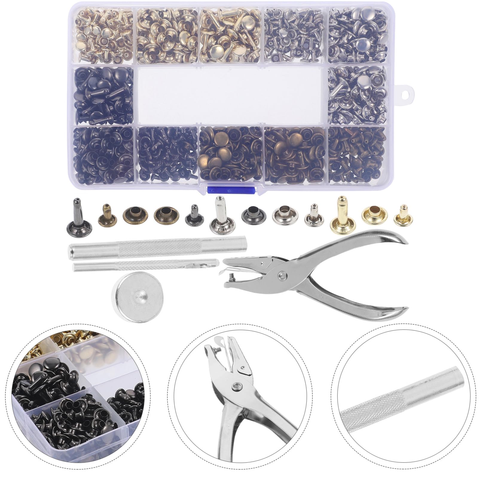TEHAUX 480 Sätze Teiliges Nieten mit Werkzeug für DIY Bastelarbeiten Leder Rivets für Taschen Kleidung Hüte Jeans und Mehr Lochwerkzeug für Einfache Installation