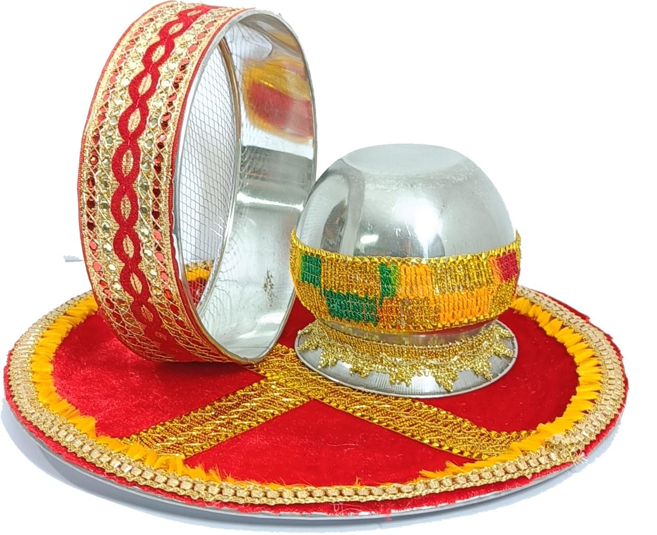 Vrinde Karwa chuth thali,n lota, channi, Katha Book ISet for Karwa Chauth Vrat I II KARWA 2209II