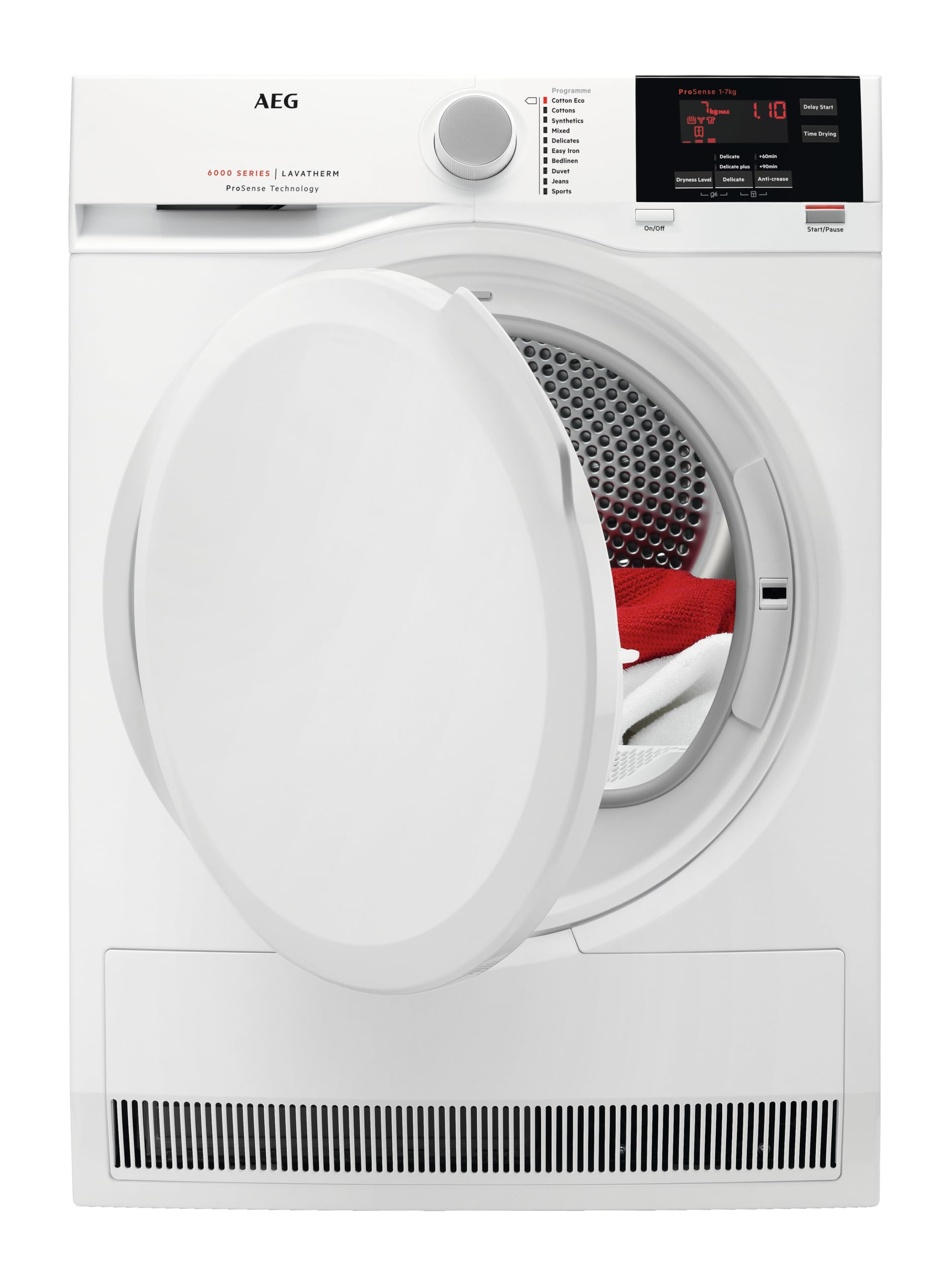 AEG 6000 Series ProSense Condenser T6DBG720N, 7Kg Tumble Dryer, Freestanding, Delay start option, Sensor dryer, Reverse Tumbling, 1400 RPM, 66 Decibels, ‎2800 W, White