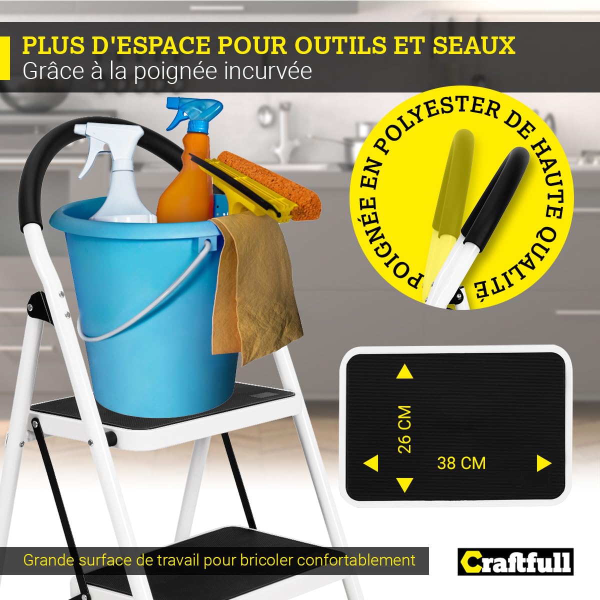 𝐂𝐑𝐀𝐅𝐓𝐅𝐔𝐋𝐋 Design de l’échelle Pliante CF-130A | 2 à 5 marches - Pliable - Jusqu’à 150 kg - Échelle ménagère - Échelle - Échelle à marches