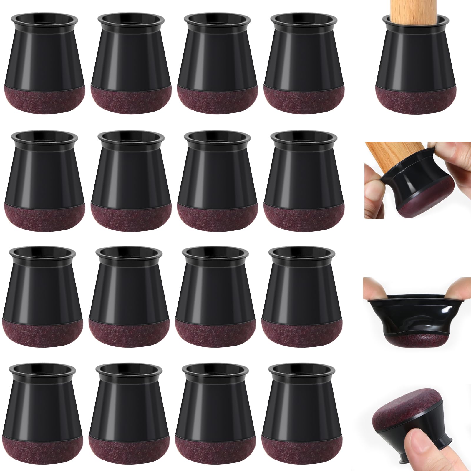 Gentpovth 16pcs Silicona Protector Patas Sillas, Almohadillas Protectoras para Pies de Muebles, con Almohadilla de Fieltro Engrosada, 14-20mm Redondos, Previene rayones y Ruidos en el Piso