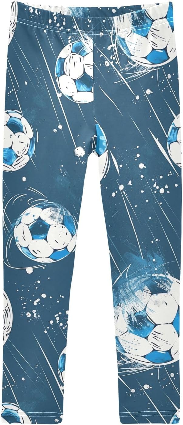 Girl Leggings White Blue Soccer Balls Yoga Pants Dance Tights Trousers Stretchy Leggings