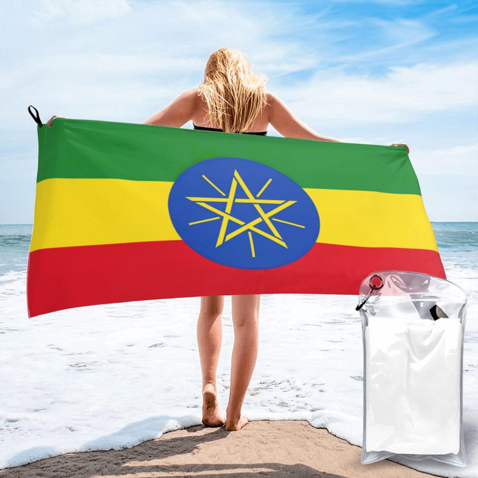 AYYQWE Flag Of Ethiopia Print Lightweight Towel For Men Women Travel Beach Camping Hiking Yoga Swimming Sports