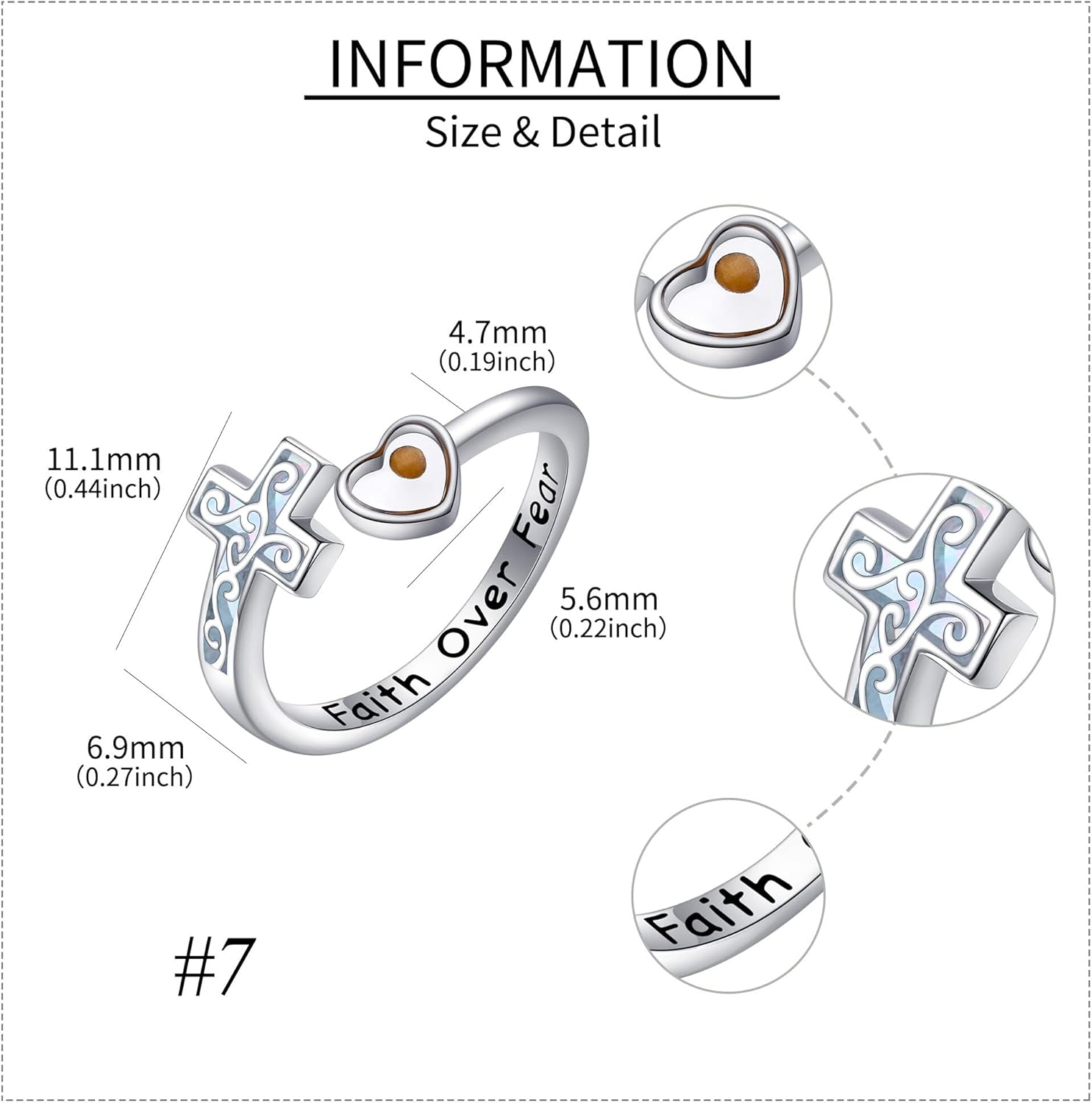 URONE Cross Rings Sterling Silver Cross Faith/Mustard Seed Ring Adjustable Christian Faith Ring Religious Jewelry Gifts for Women - Image 5