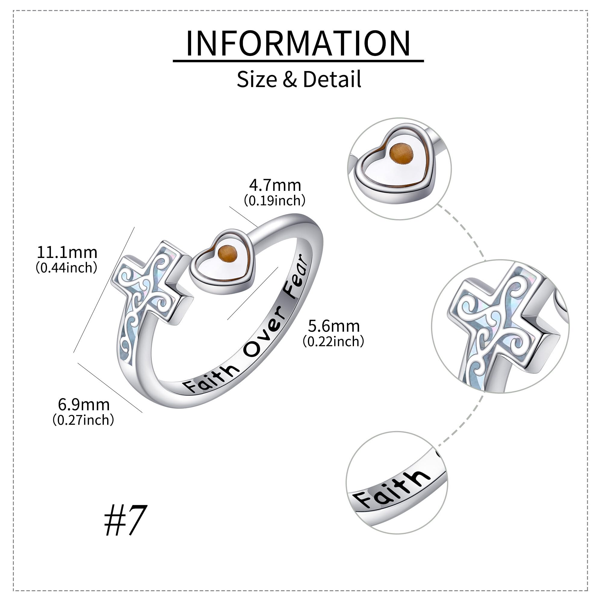 Anello a croce in argento Sterling con croce di fede/senape, regolabile, anello di fede cristiana, gioielli religiosi, regalo per donna, One-Size, metallo prezioso, Non pietra preziosa