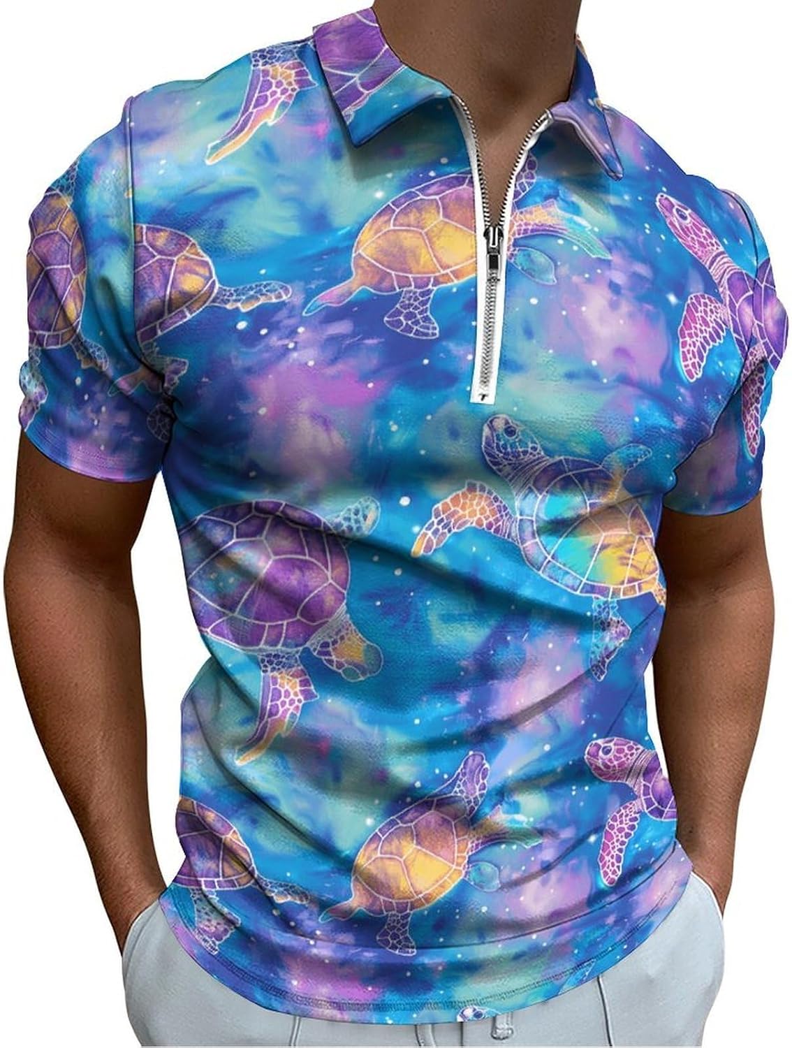 Men's Short Sleeve Polo Shirt Zipper Quick Dry Athletic Top for Golf Tennis Gym
