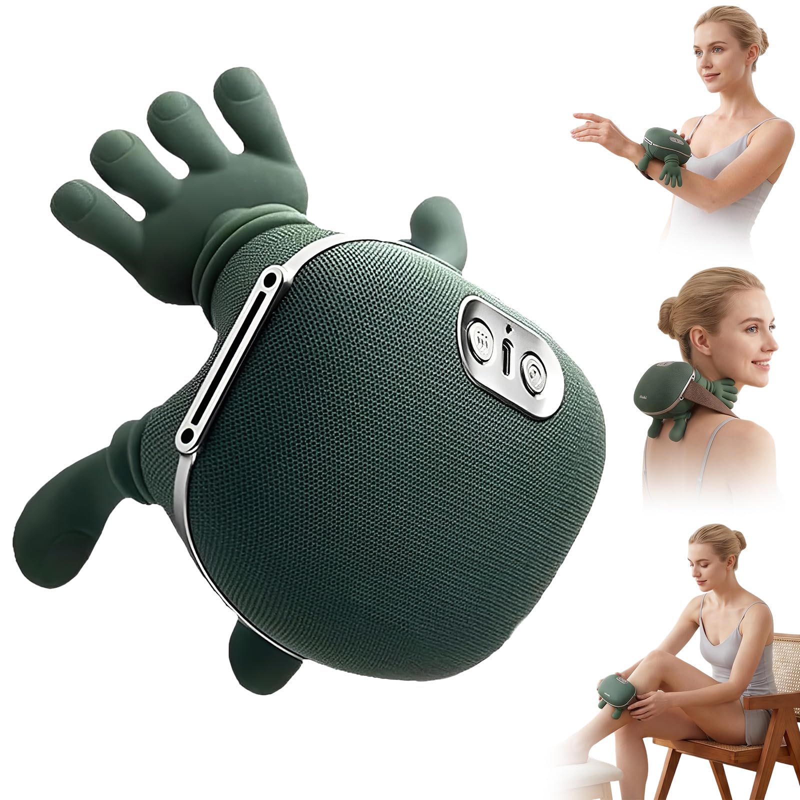 Masseur Dos et Cervicales, Massage Shiatsu 4D avec Pétrissage en Profondeur, Rechargeable USB, 3 Niveaux de Massage et 2 Niveaux de Chaleur, Cadeau pour Femme, Homme, Mam (Vert)