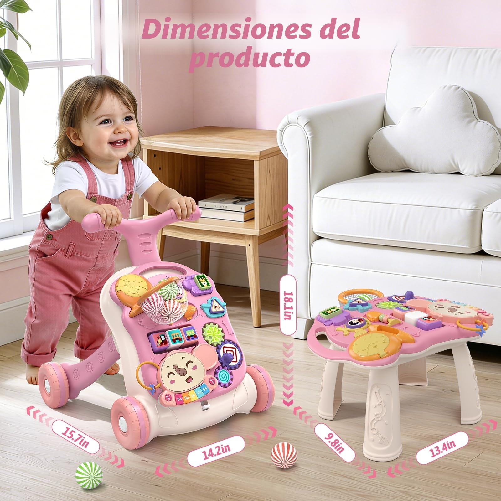 QDRAGON Andador Bebes, Correpasillos Bebe, Tacata Bebe con Actividades, Musical, Velocidad Regulable, 2 en 1 Caminador Bebe, Juguetes Regalo Para Bebés +6 Meses, Rosa