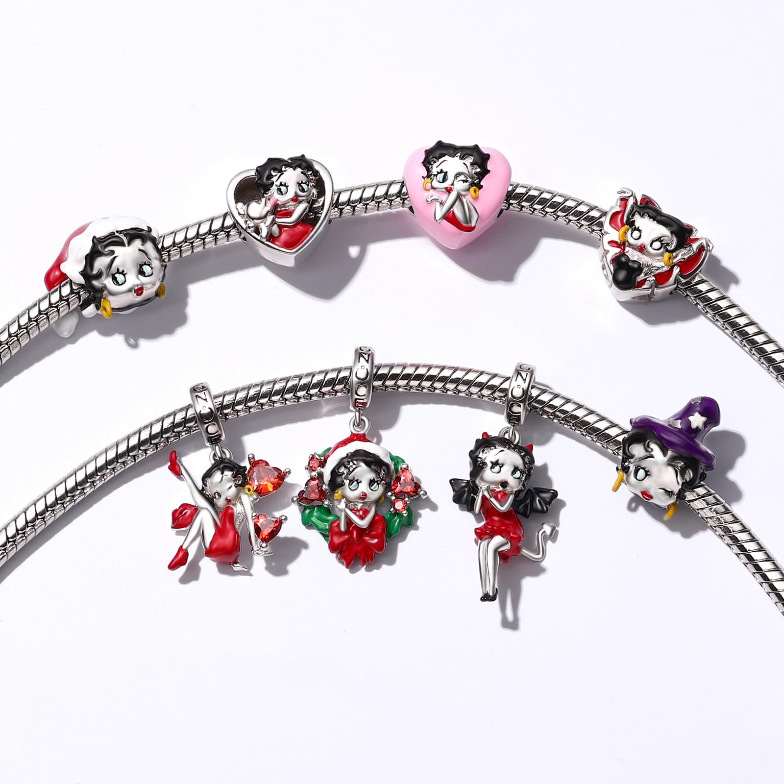 GNOCE Betty Boop Colgante Dangle Charm, S925 Plata de Ley Charms Dangle para mujeres niñas esposa hija San Valentín Día de la Madre joyas regalo