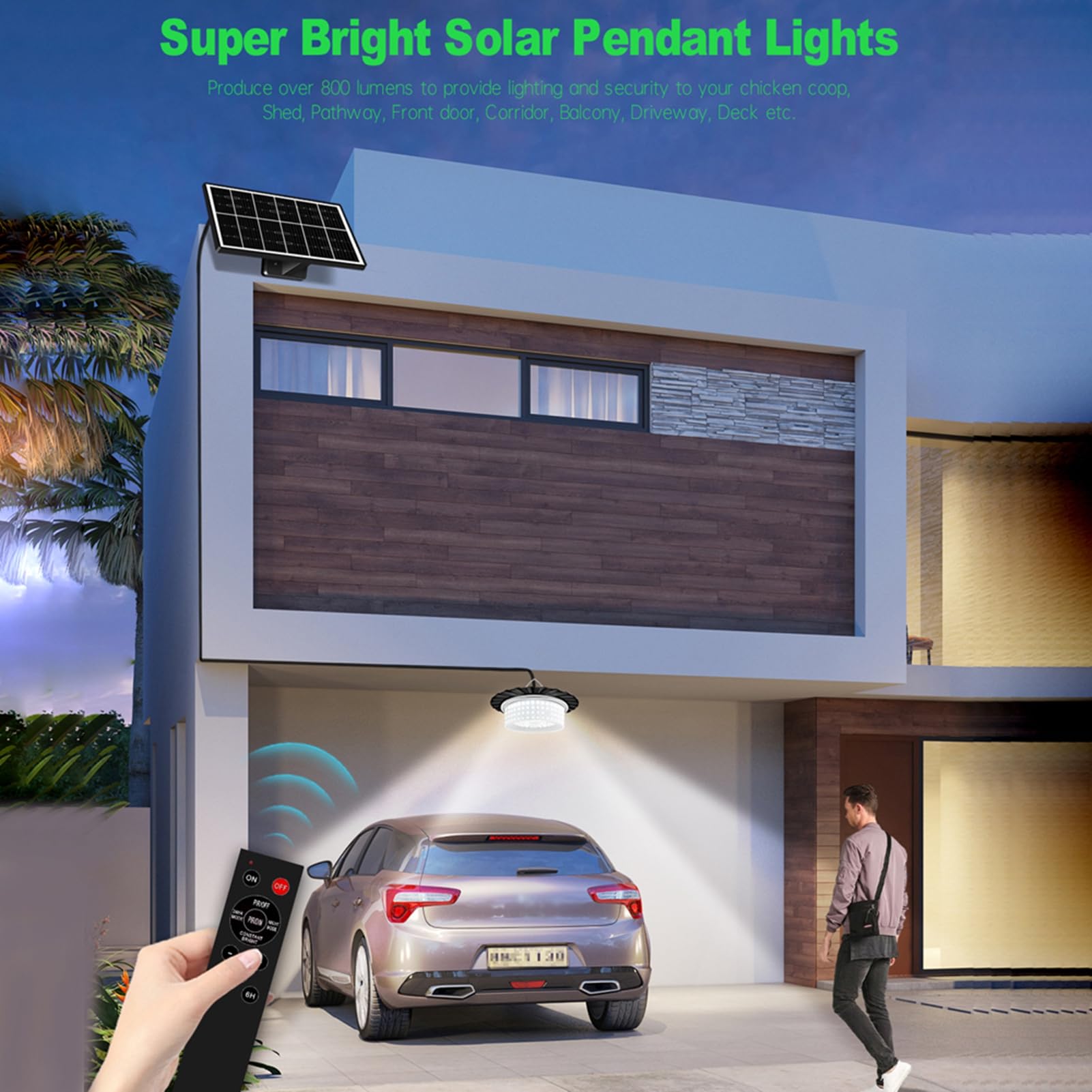 Lampadario Solare Lampada da Capannone con Sensore di Movimento Sensore di Luce con Occupazione 244 LED 4400mAh 5 Modalità IP65 Timer Remoto Cavo da 16,4 Pi