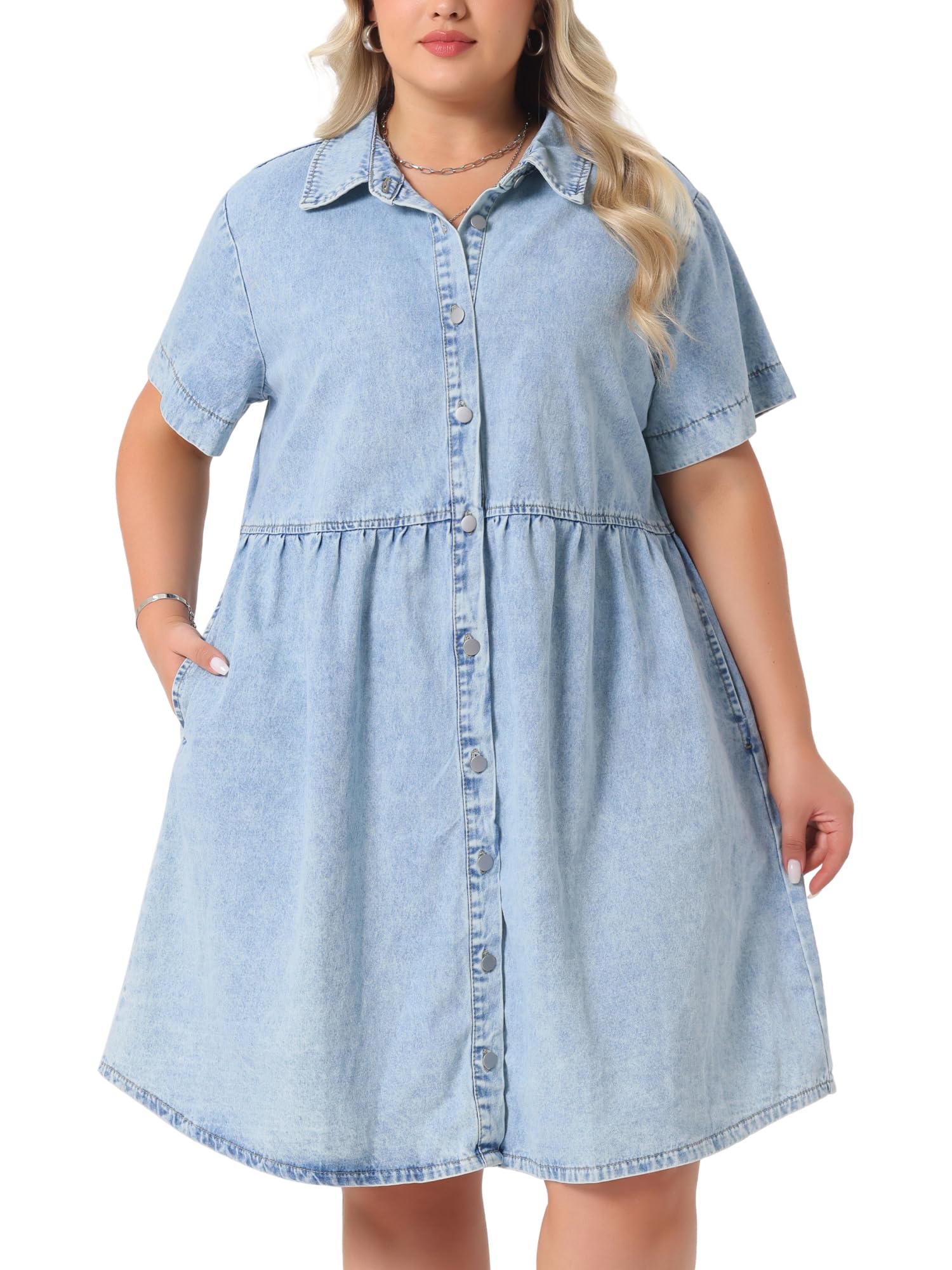 Agnes Orinda Women Plus Size Denim Dress Babydoll Sundress Jean Dresses