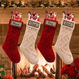 Christmas Stockings Set of 4,Large 46cm Knitted Personalized Xmas Stocki...