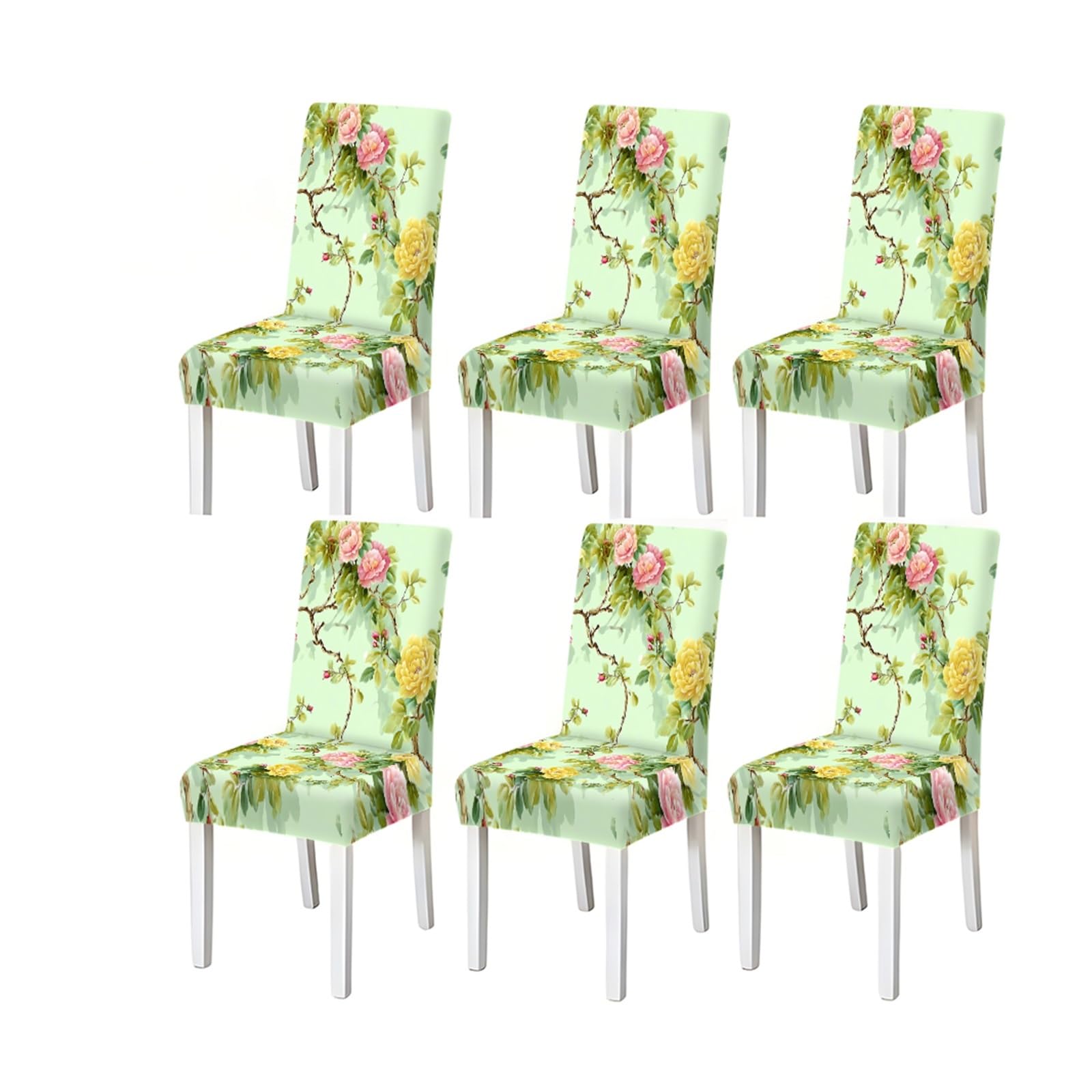 FZJKGH Spring Garden Peony Chair Covers Set Of 2/4/6, Stretch Dining Chair Slipcovers, Pastel Floral Cottage Home Decor Removable Stretch Slipcovers for Dining Chairs(6PCSChair cover)
