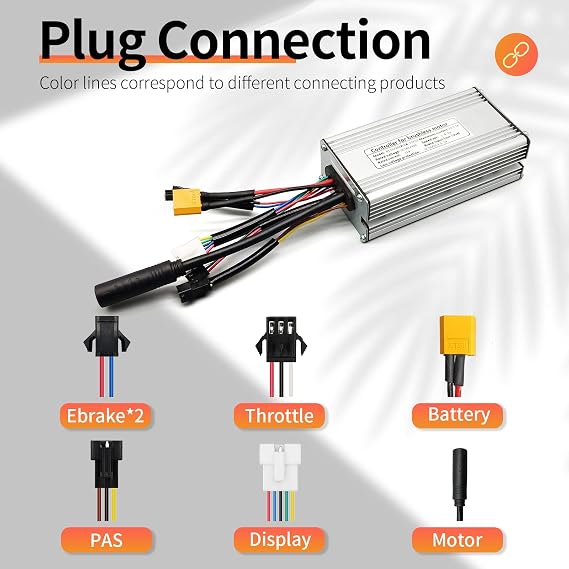Ebike 36V/48V 500W Controller KUNTENG(KT) 22A Brushless Motor Controller for Electric Bike Kit Compatible with KT LCD3 LCD4 LCD5 LCD7 Display (22A XT60 Motor Waterproof Plug)