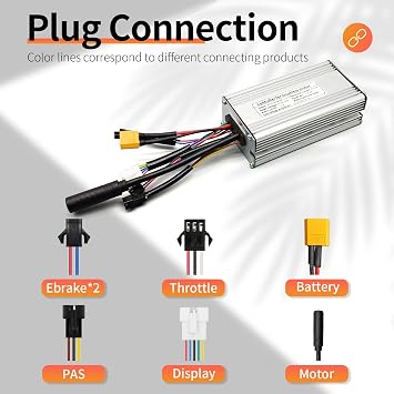Ebike 36V/48V 500W Controller KUNTENG(KT) 22A Brushless Motor Controller for Electric Bike Kit Compatible with KT LCD3 LCD4 LCD5 LCD7 Display (22A XT60 Motor Waterproof Plug)