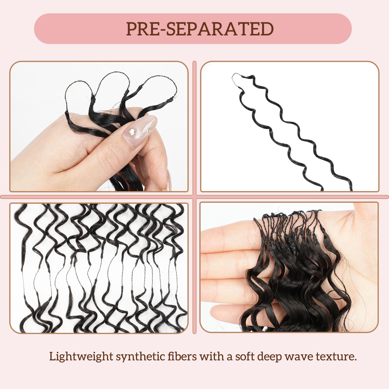 1B Pre-Separated Deep Wave Feather Crochet Hair, Knotless Synthetic Braids