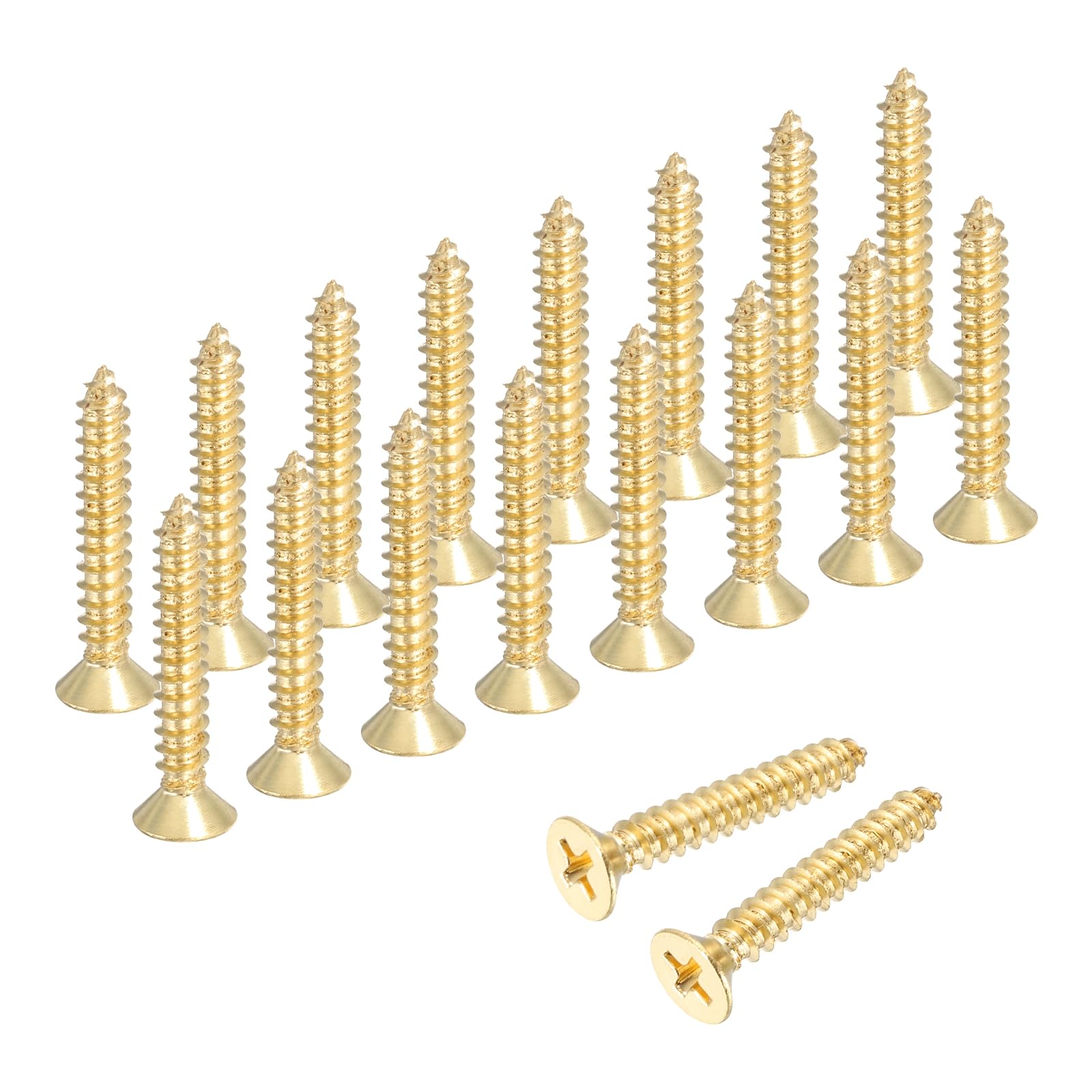 sourcing map Brass Phillips Wood Screws, M5 x 30mm Brass Phillips Flat Wood Screws Self-Tapping Furniture Connector for Door Hinges, Wood Crafts and DIY Projects,(Gold Tone, Pack of 18)