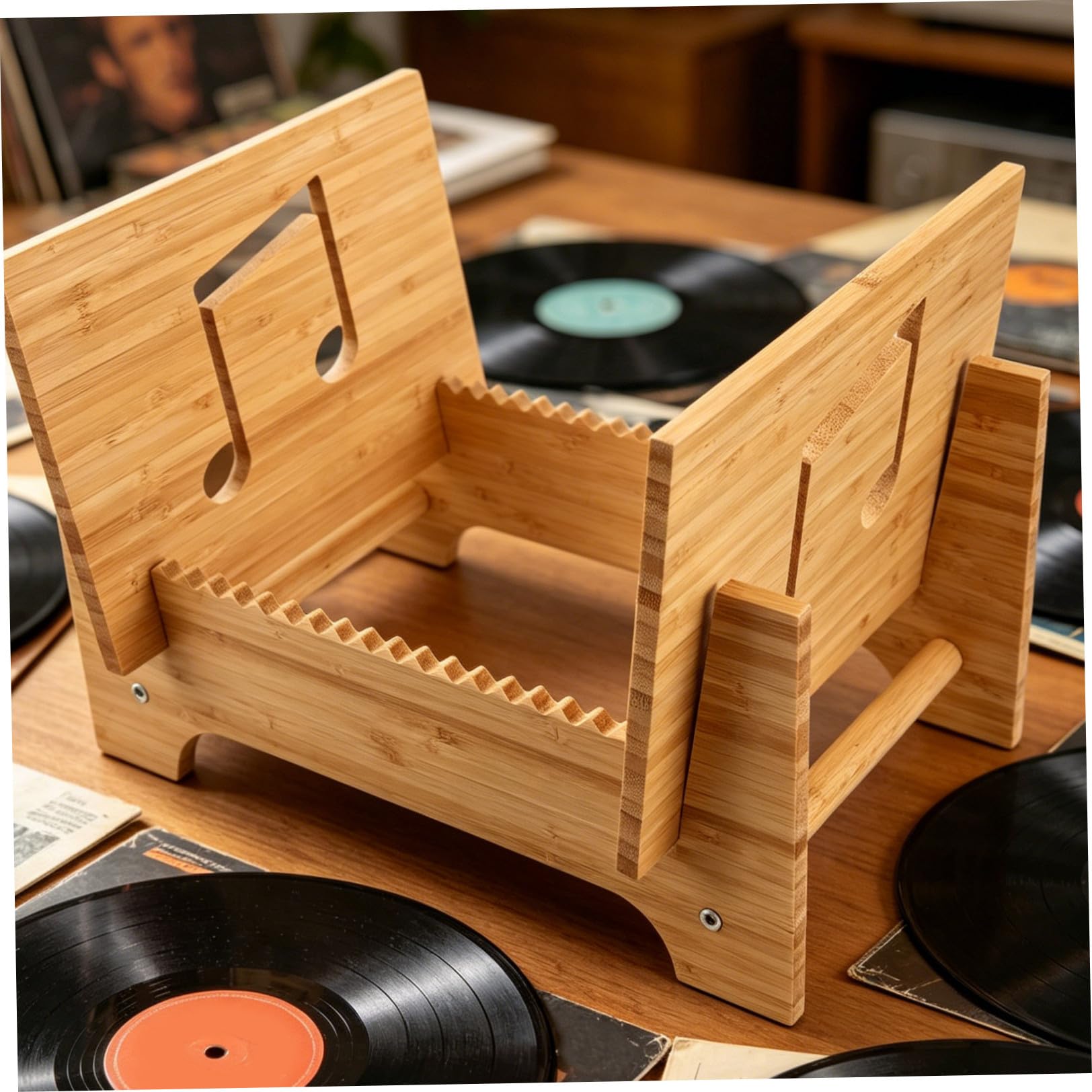 minkissy Scaffale per Dischi in Vinile in Legno Naturale Supporto Robusto e Funzionale per Organizzare la Collezione Musicale nel Soggiorno