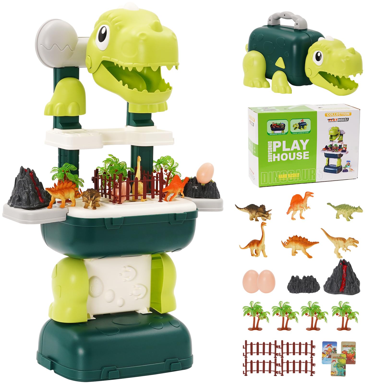 Dinosaurios Juguetes para niños de 3 a 8 años.22PCS Realistas de Dinosaurios con Volcán, Juguetes de Dinosaurio,Huevo de Dinosaurio y Caja de Almacenamiento.Regalo para Niños y niñas