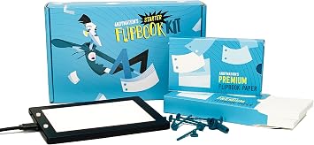 Official Andymation's Flipbook Starter Kit for Kids & Adults with LED Light Pad for Drawing & Tracing Animation, Premium Pre-drilled Flip Book Paper, Removable Binding Screws