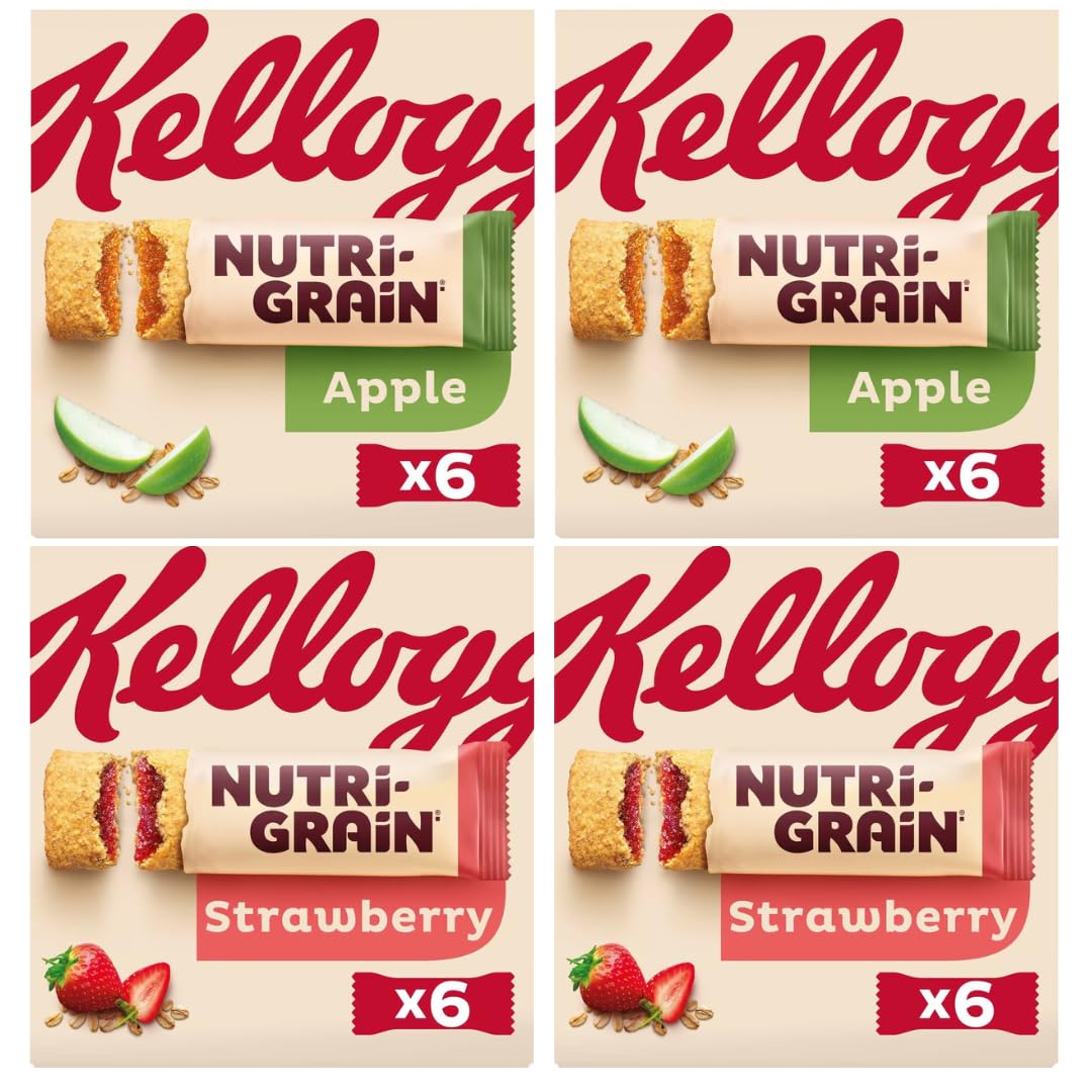 Apple Breakfast Bars 6x37g x2 With Strawberry Breakfast Bars 6x37g x2 - Bundle Consisting of Kellogg's Nutri-Grain 4x Pack Cereal Bars