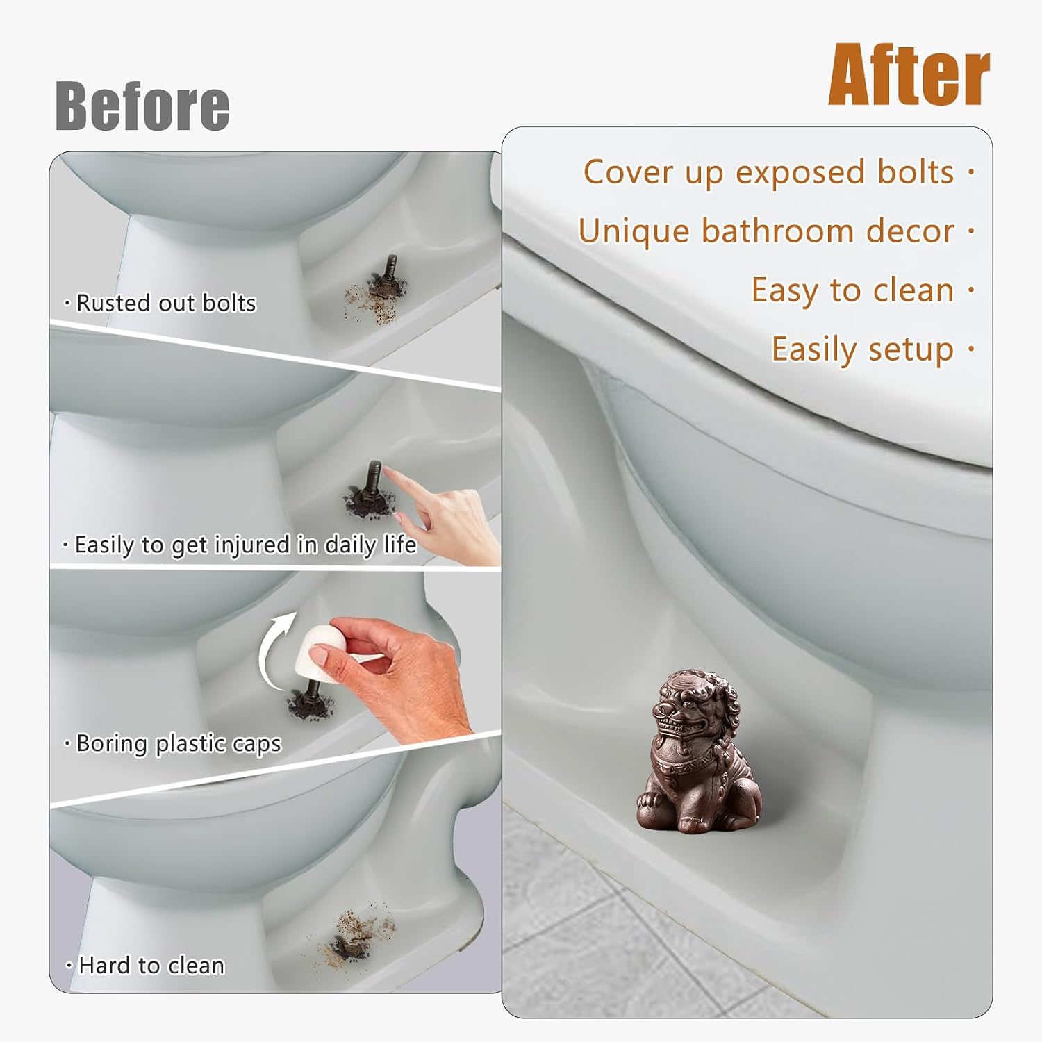 2 Pcs Toilet Bolt Covers Decorative Toilet Screw Cover Caps, Toilet Caps for Bottom of Toilet, Cute Toilet Bowl Bolt Covers for Bathroom Decor, Easy to install (Lion Shape) image 2
