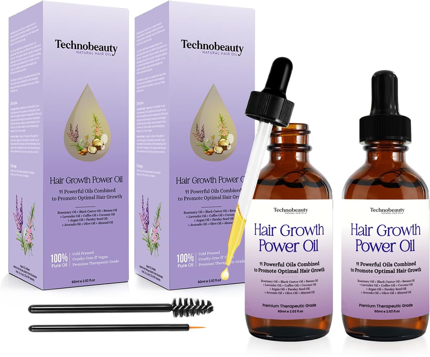 Rosemary Oil With Black Castor, Batana, Lavender, Coffee, Coconut, Argan, Avocado, Olive, Almond & Parsley Seed Oil, 11 Oils Infused for Ultimate Hair Growth (2 Pack (4.04 fl oz) 120 ml)