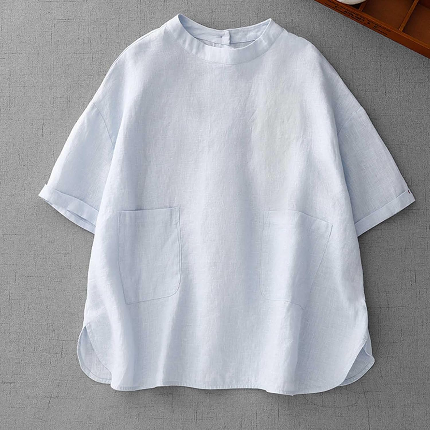Women Cotton Linen T Shirts Casual Crew Neck Short Sleeve Fashion Tops Loose Fit Solid Color Summer Vacation Tees
