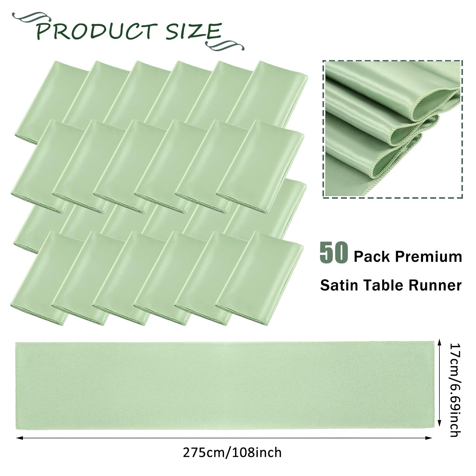 50 Pezzi Satin con Sedie Decorate con Fiocco Design, Decorazione per Sedia in Raso, Fasce in Raso per Sedie, Decorazione per Sedia per Matrimoni, Banchetti, Ricevimenti (Verde Salvia)