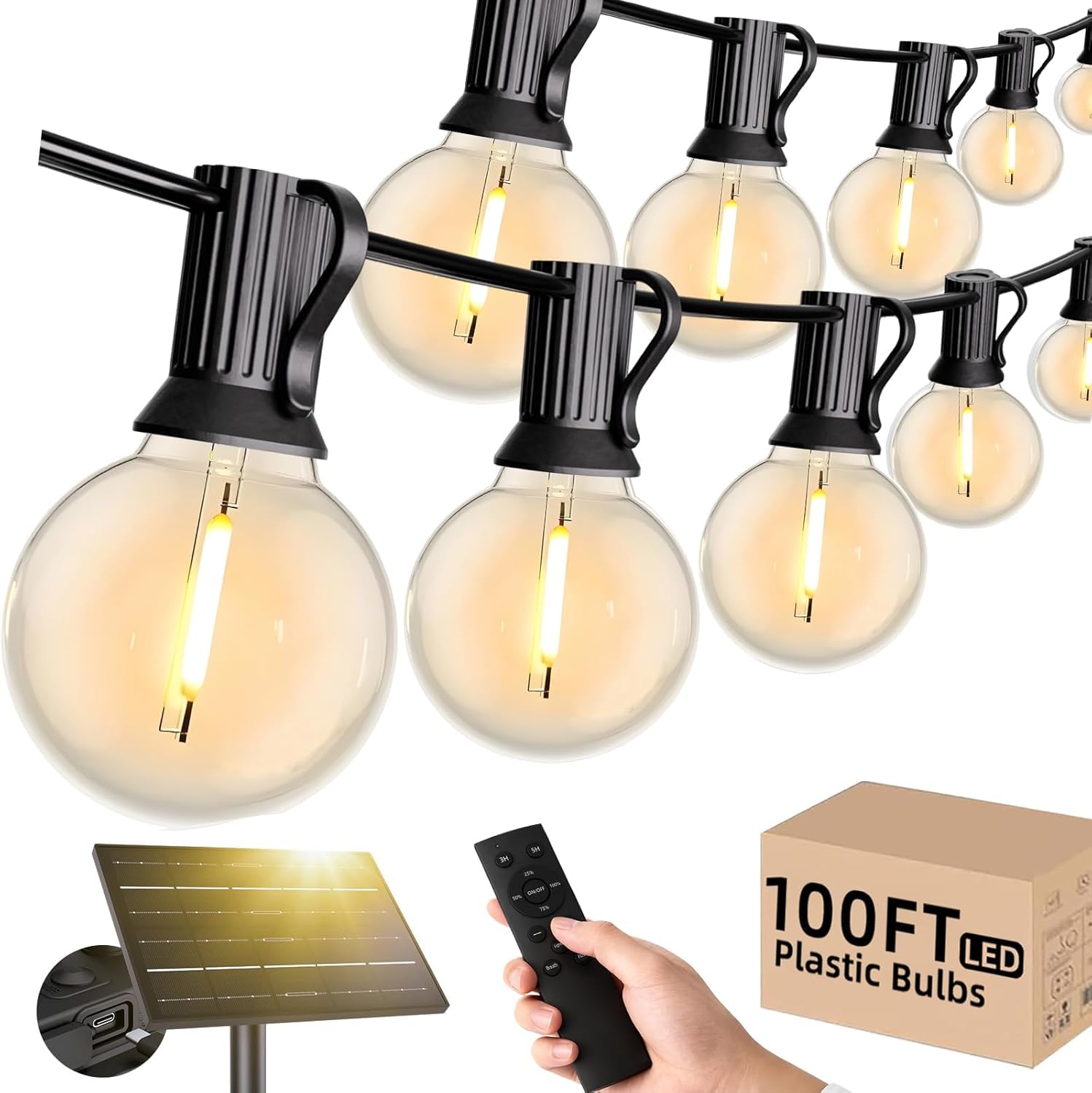 Luci solari per esterni con telecomando, 30 m, luci da giardino dimmerabili, timer, 3 modalità, accensione e spegnimento automatico, memoria, illuminazione impermeabile IP65, luce bianca calda
