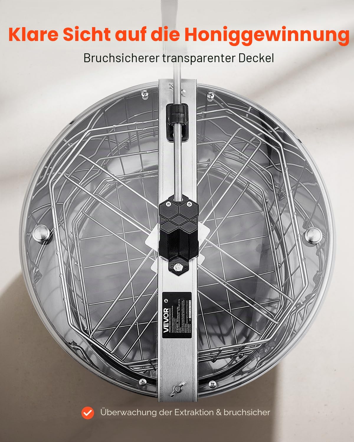 VEVOR Honigschleuder, 4/8 Rahmen, manuelle Tangentialschleuder mit transparentem Deckel, Honigextractor aus Edelstahl mit höhenverstellbarem Ständer, Wabenextraktionsgerät für Bienenzucht