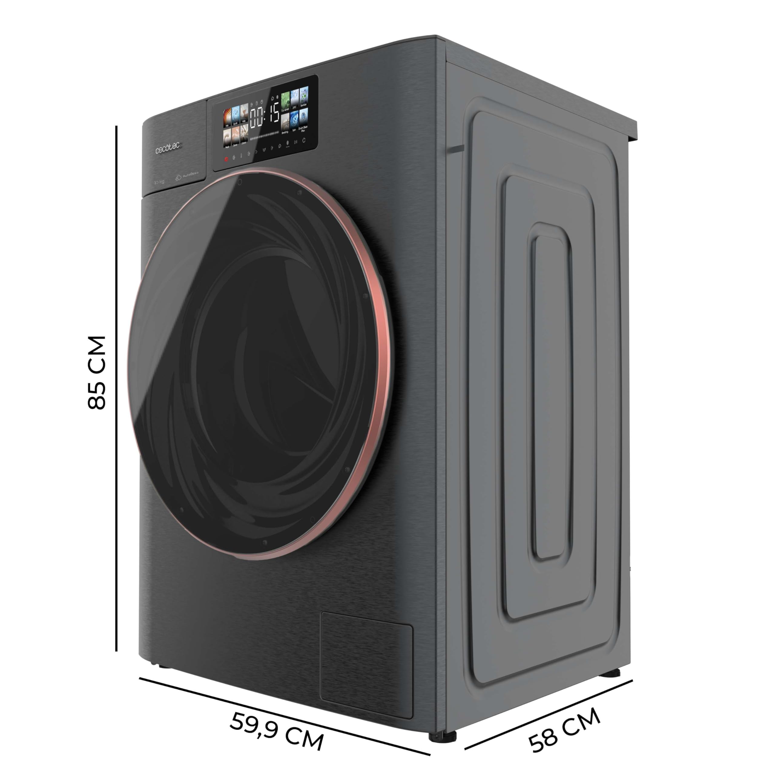 Cecotec Pralka ładowana od przodu 10 kg Autodose Bolero DressCode 10950 Autodose Inverter 3D Steel A. 1400 obr./min, klasa A, ekran Core Matrix, 13programy, Inverter Plus, SteamMax, OnSmart, Smooth