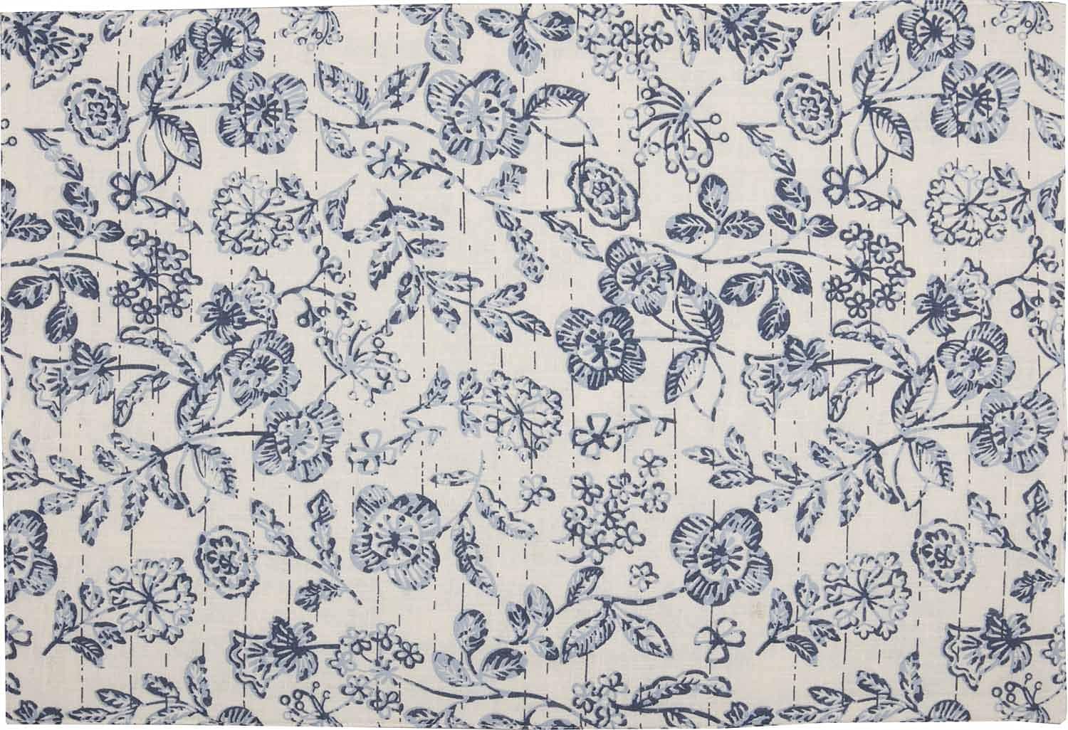 Doylestown Floral Reversible Placemats, Set of 4, 12" x 18", Blue & Cream Flower Print, Vintage Farmhouse, Country Cottage Tabletop Mats