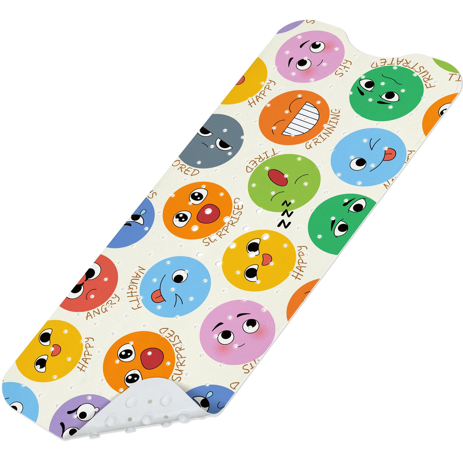SHUCHING Tapis de Bain Antiderapant Enfant, Tapis Baignoire Bebe Antidérapant 100 X 40 cm, sans BPA Lavable en Machine et Résistant à la Moisissure, Expression Faciale
