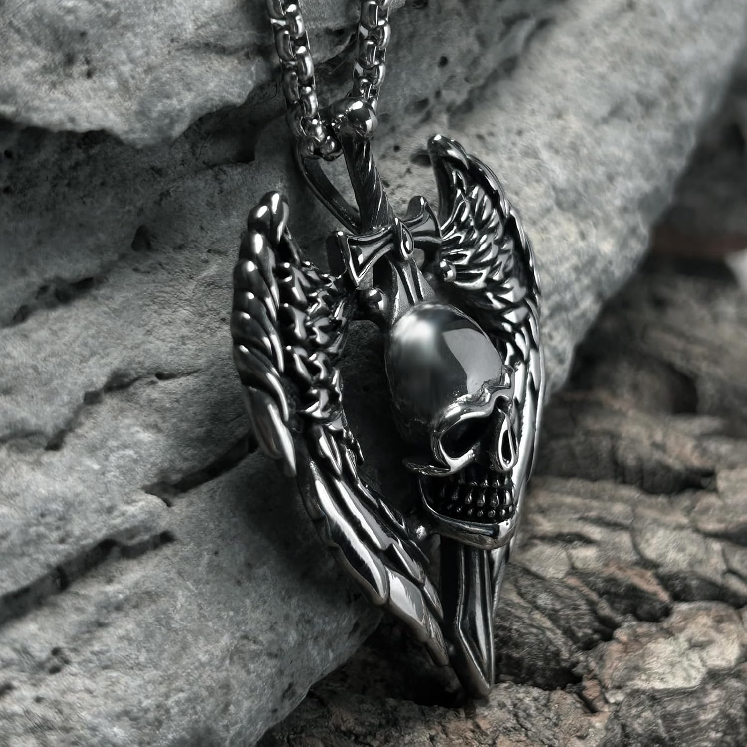 bahamut Mens Skull Dragon Cross Pendant Necklace for Men Silver Cool Goth Accessory Jewelry with Stainless Steel Chain - Image 7