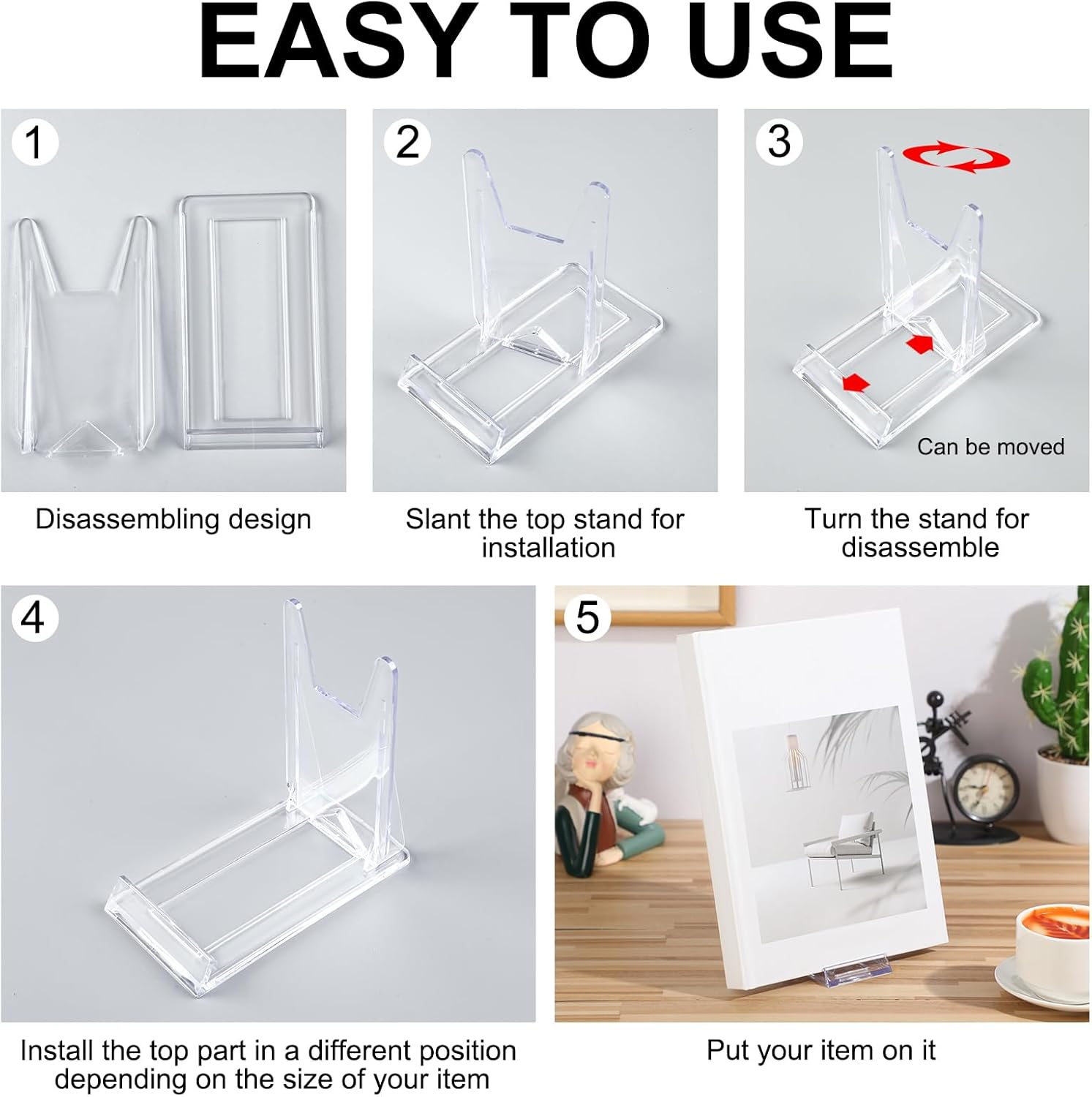 36 Pack Acrylic Book Stand for Display Adjustable Clear Display Holder Easel Collector Stand for Home Office Back to School Comic Album CD Magazine Postcard Artworks (4.2 x 4.3 x 2.35 Inch)