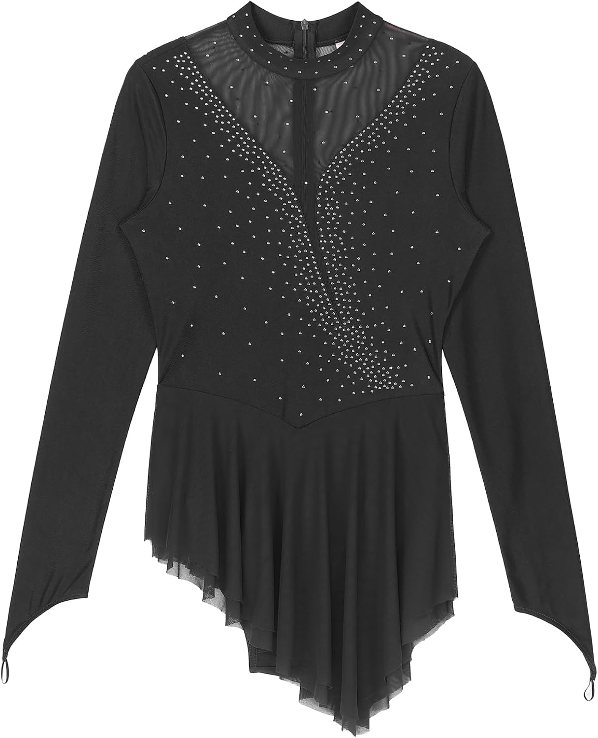 Shinsto Women's Adult Figure Ice Skating Dress Long Sleeve Irregular Hem Gymnastics Figure Skating Costume