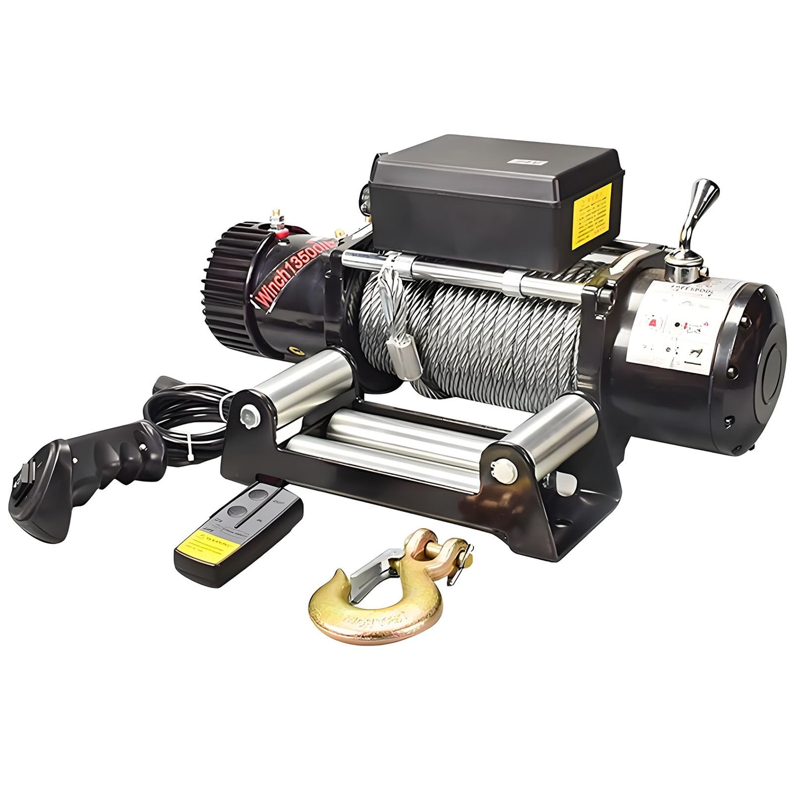 Wciągarka elektryczna 3000–6000 lbs (12 V / 24 V) do ATV, UTV i pojazdów ciężarowych – model z liną stalową, pilotem bezprzewodowym/przewodowym 12V-3500LBS