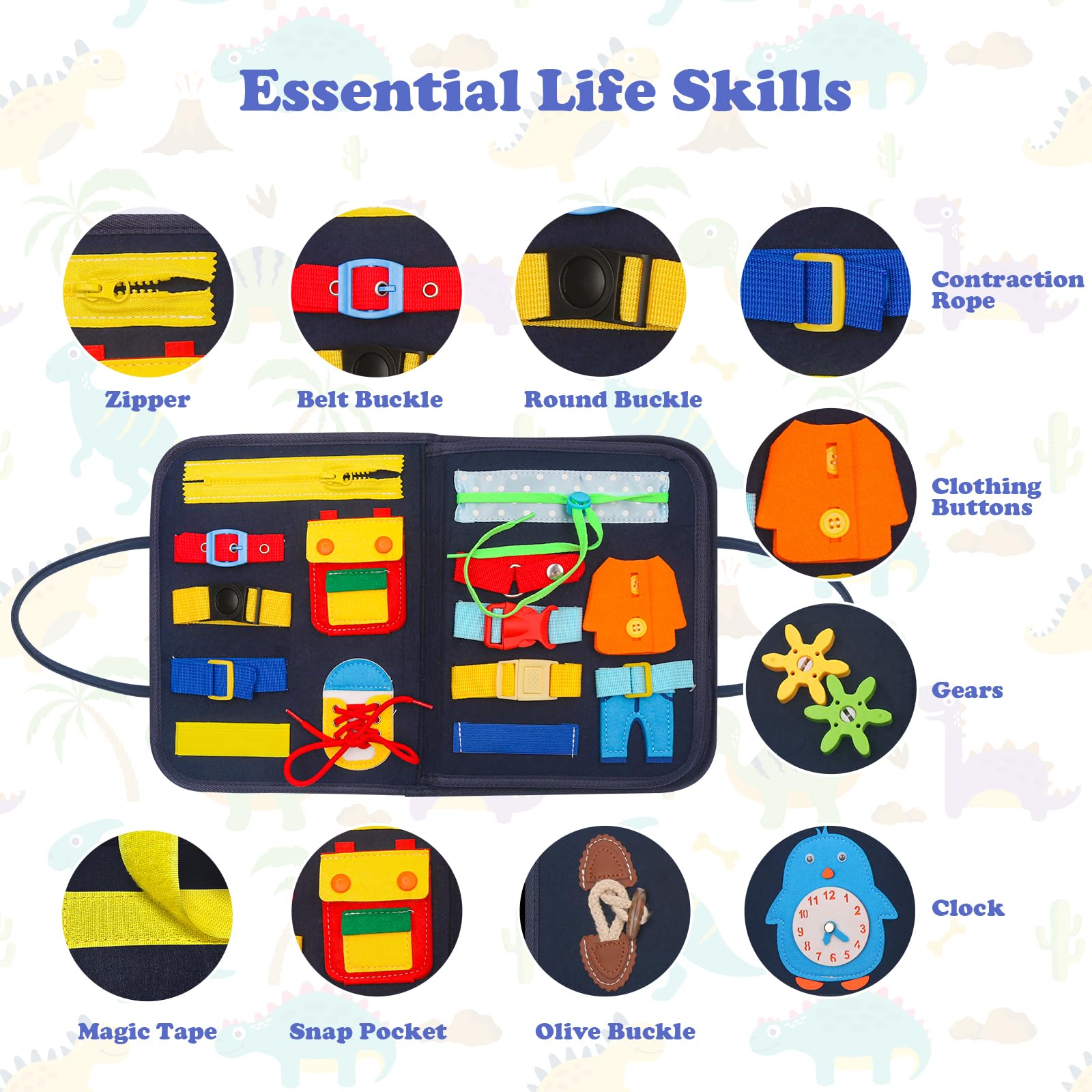 Withosent Busy Board per Bambini, 4 Strati Giochi Montessori, Pannello Sensoriale Montessori, Giochi Educativi 3 4 Anni con Fibbie, Cerniere, Lacci, Bottoni, Orologio, Alfabeto