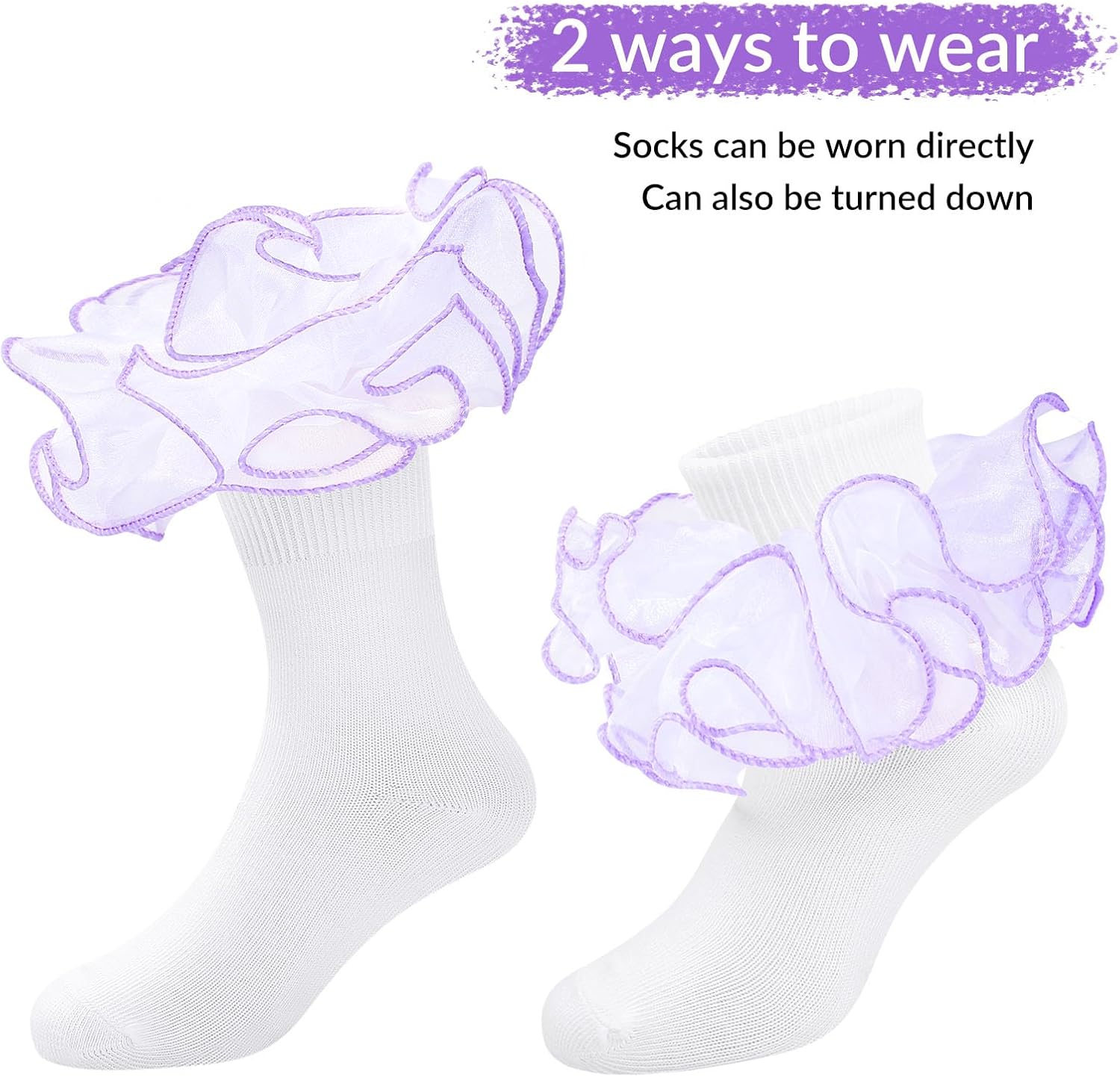 Witwot Girls Ruffle Socks Toddler Double Lace Frilly Pageant Dress Sock Turn Cuff Socks - Image 6