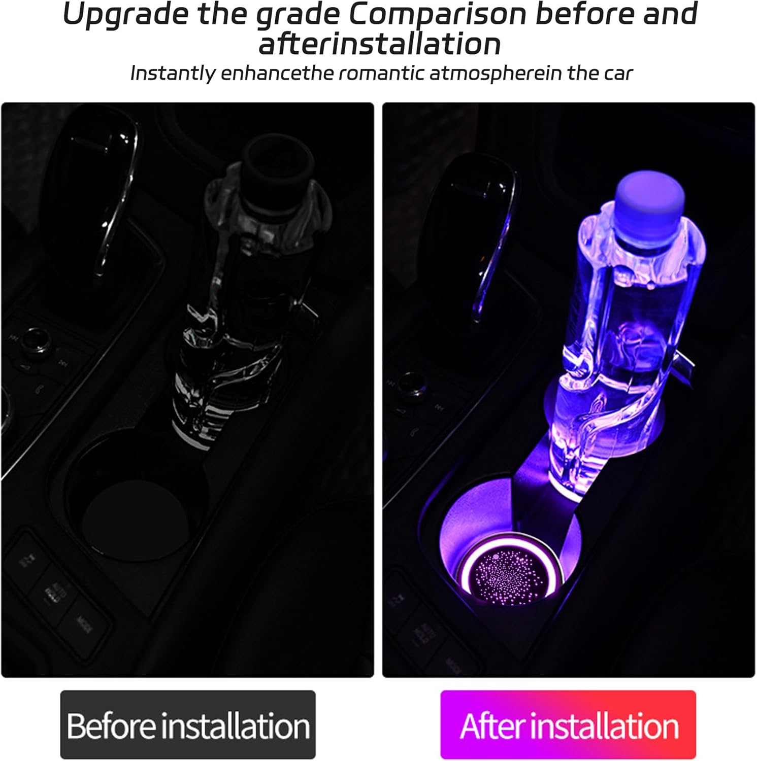 LED Cup Holder Lights for Car, 2 PCS 7 Color Changing USB Rechargeable Light Up Cup Coasters, Car Interior LED Ambient Lighting Accessories for Truck Vehicle