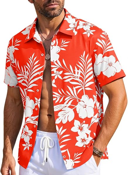 Runcati Herren Hawaiihemd Kurzarm Sommer Freizeithemd Männer Button Down Urlaub Strandhemd Blumen Party Funky Shirt Regular Fit Lässig Hemd - 1