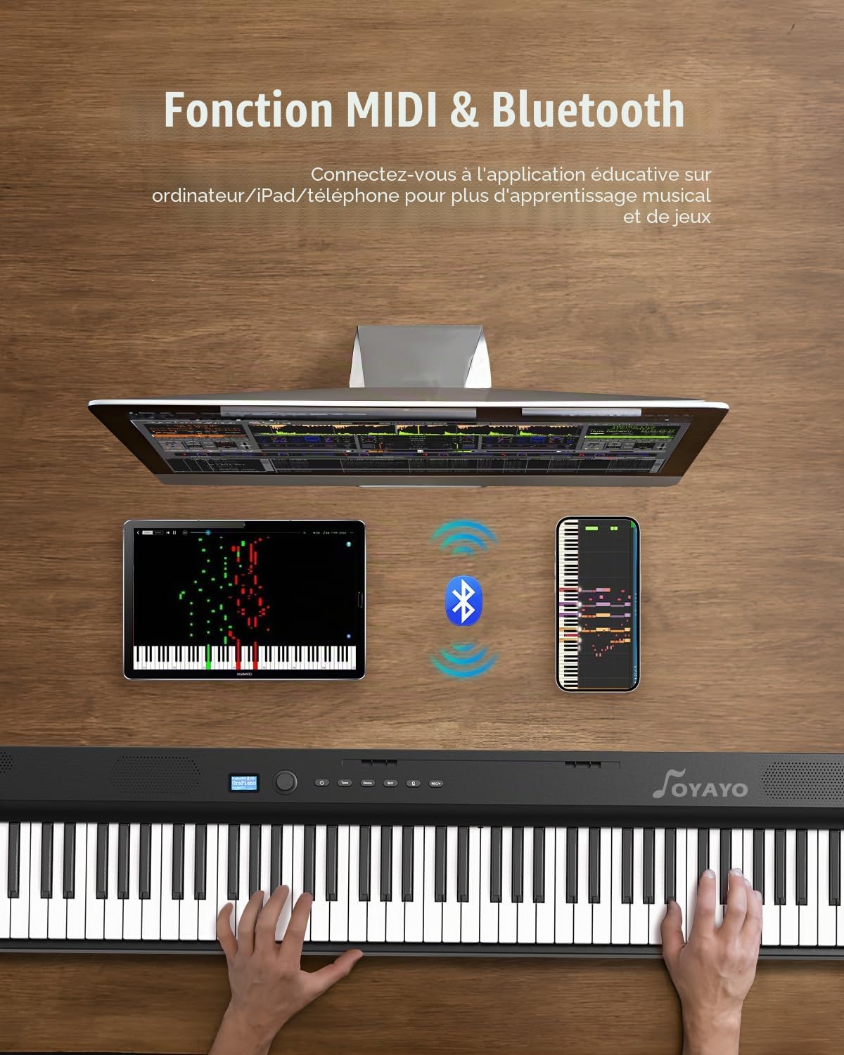 Clavier de piano pliable amélioré 88 touches pleine taille semi-lesté Support MIDI, Bluetooth portable pliable avec pédale de sustain et sac de piano, support de partition le meilleur cadeau