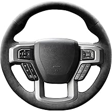 Hand Stitch Steering Wheel Cover Fits Alcantara Material Compatible with Ford F-150 F-150 Raptor 2015-2020All Black